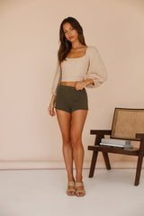 Ending In Circles Crop Top Beige