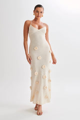 Suki Crochet Maxi Dress With Flowers - Nude