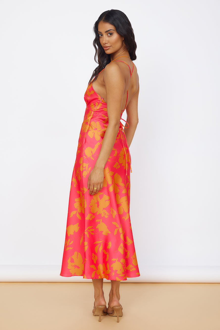 Colorful Memories Satin Maxi Dress Red