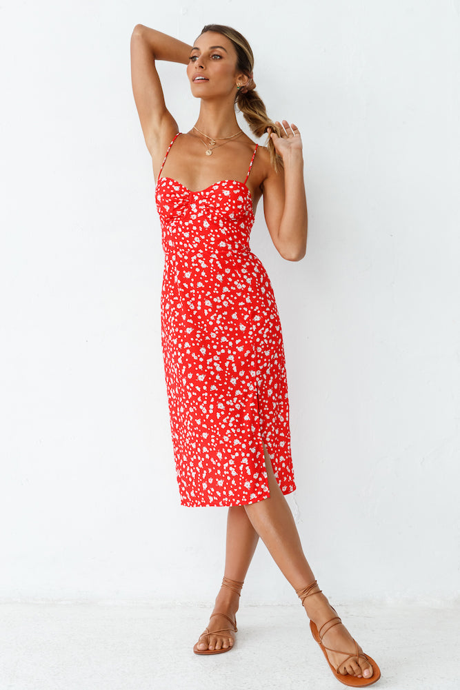 Waiting For Spring Midi Dress Red