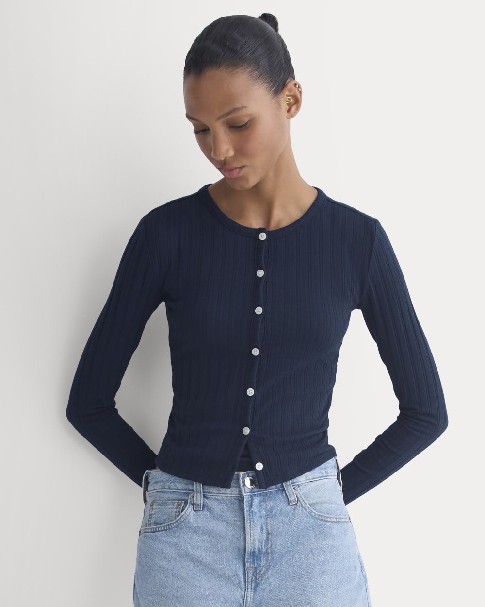 Cardigan In Pointelle | Deep Navy