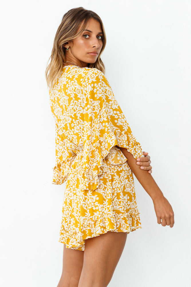 Rushing Back Playsuit Mustard