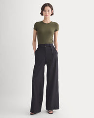 Cropped Crew In Pointelle | Olive Night