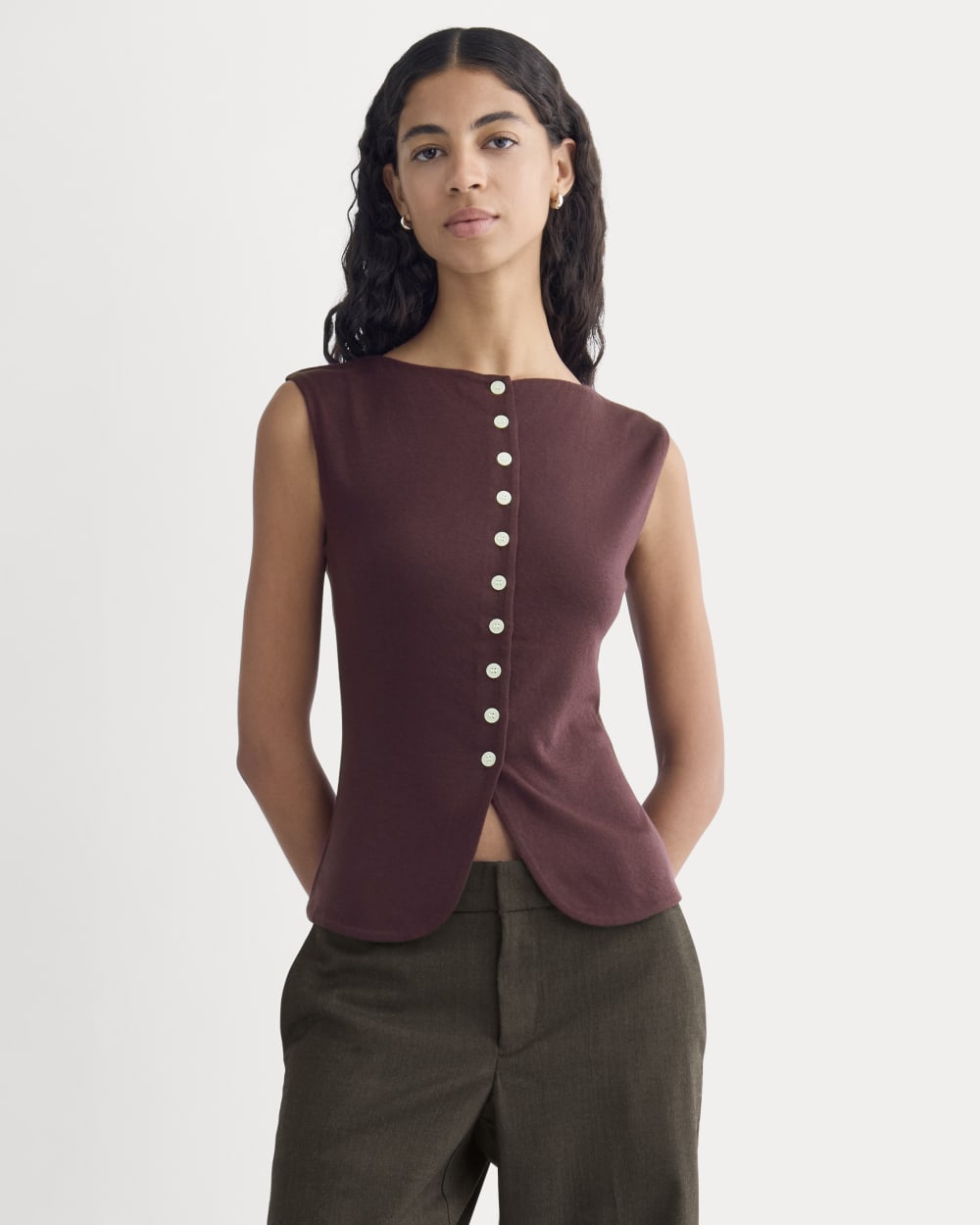 Sleeveless Button-Up In Butterluxe | Deep Plum