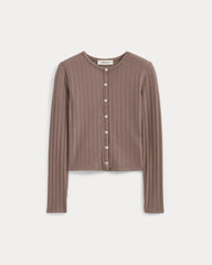 Cardigan In Pointelle | Heathered Chocolate Chip