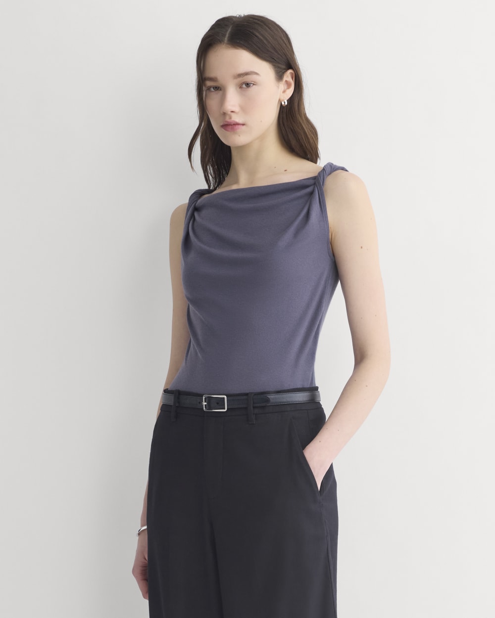 Cowl Neck Twist Tank In Butterluxe | Graystone