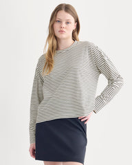 Oversized Boxy Crew In Essential Cotton | Bone / Pirate Black Stripe