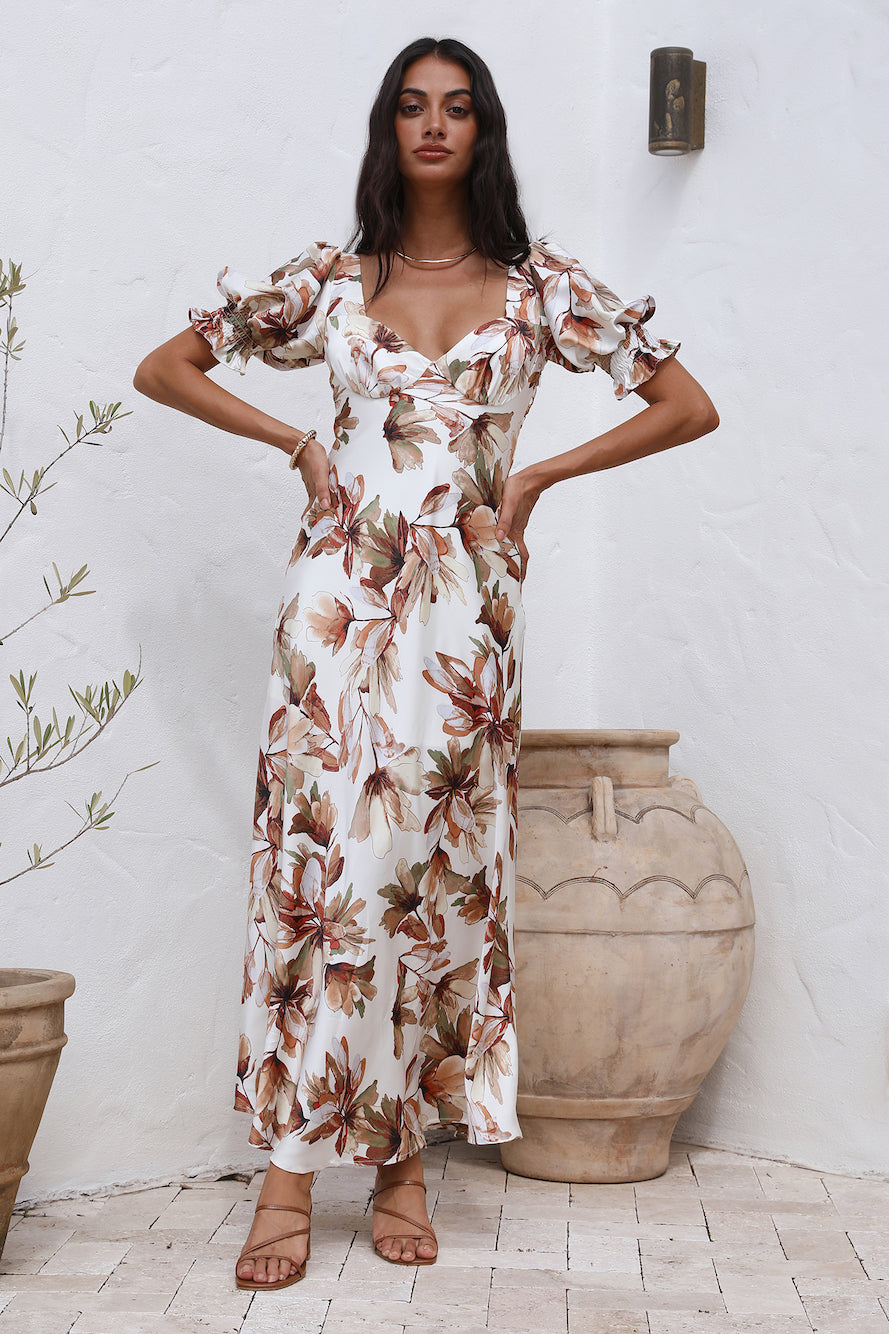 Whimsical Heart Maxi Dress Brown