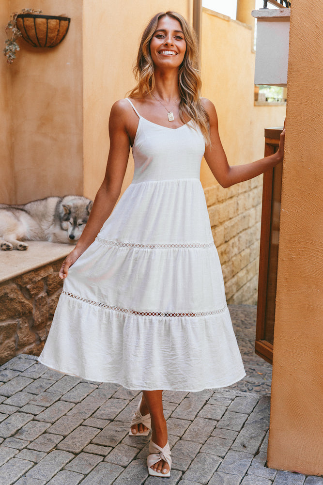 Lily Of The Valley Midi Dress White