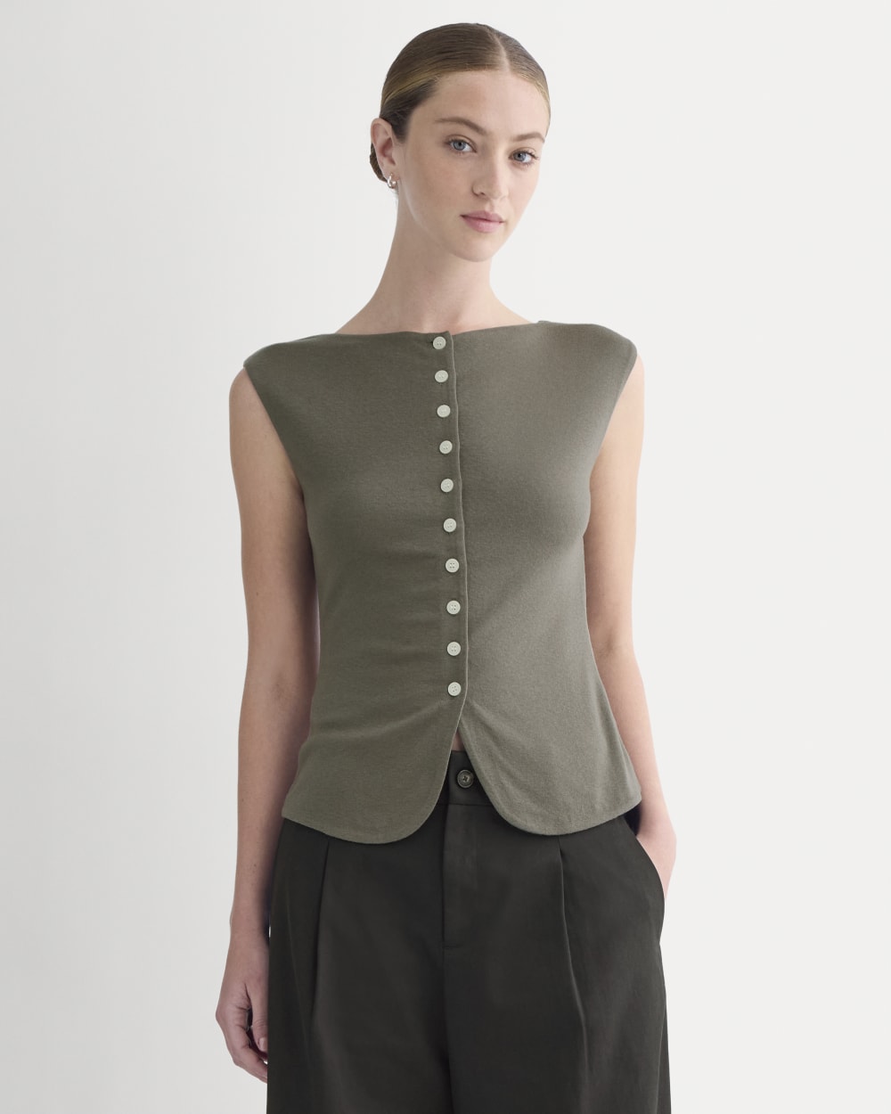 Sleeveless Button-Up In Butterluxe | Taupe