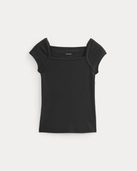 Retrosoft Cotton Square-Neck Tee | Black