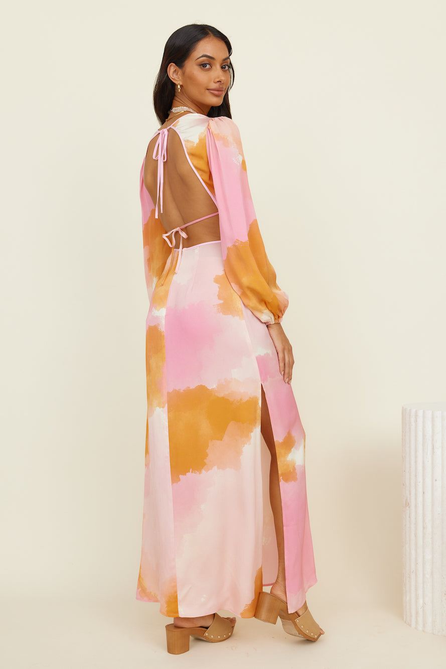 THE WOLF GANG Orella Cut Out Maxi Dress Watercolour