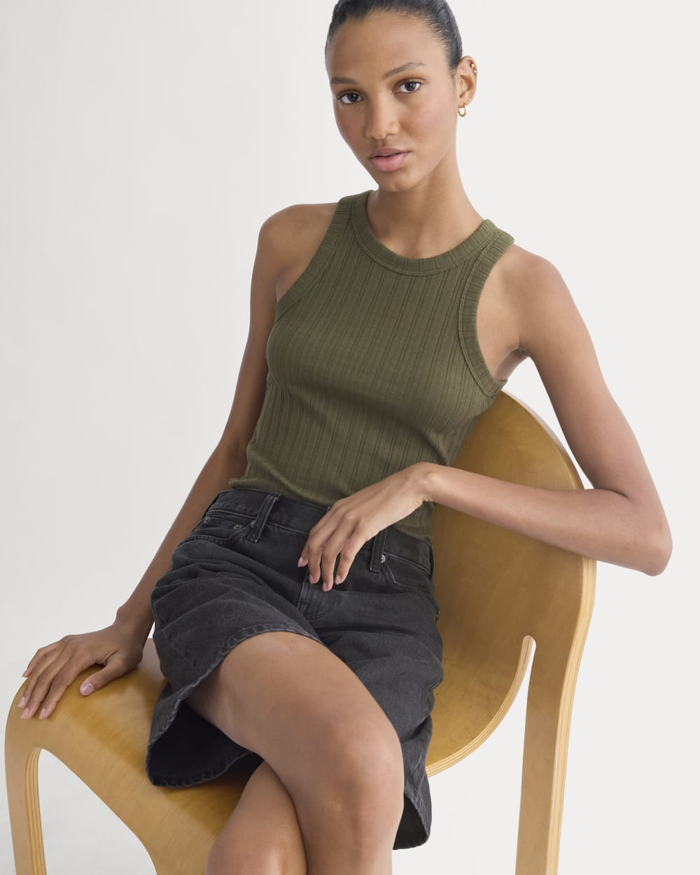 Racerback Tank In Pointelle | Olive Night