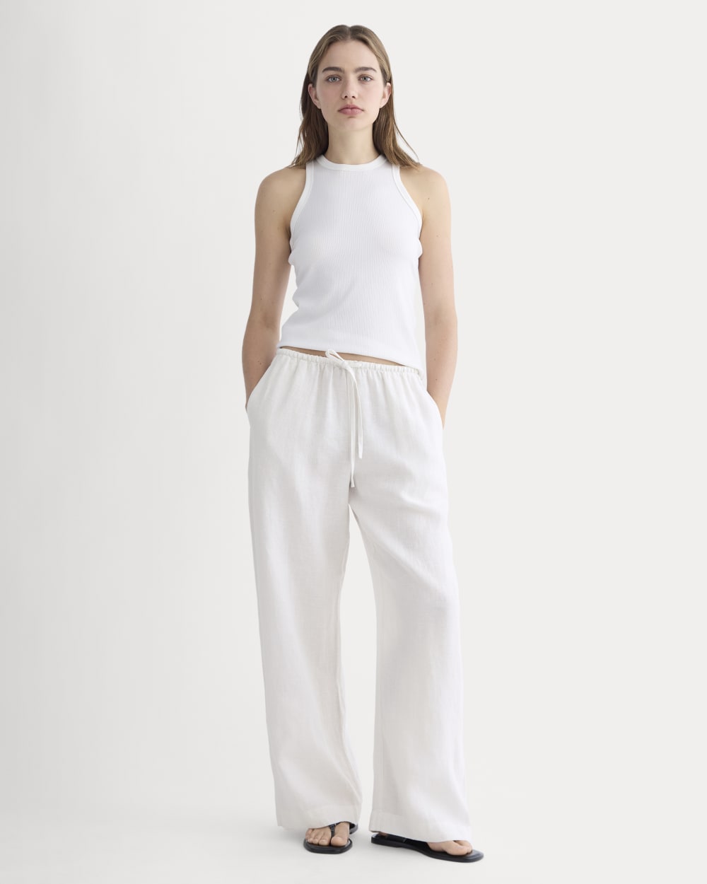 The Drawstring Pant In Linen | Natural Chambray