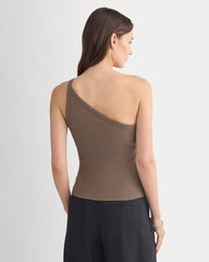 Retrosoft Cotton One-Shoulder Tank | Deep Taupe