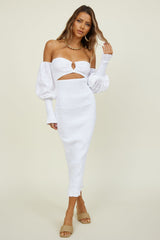 SEVEN WONDERS Luciano Shirred Midi Dress White