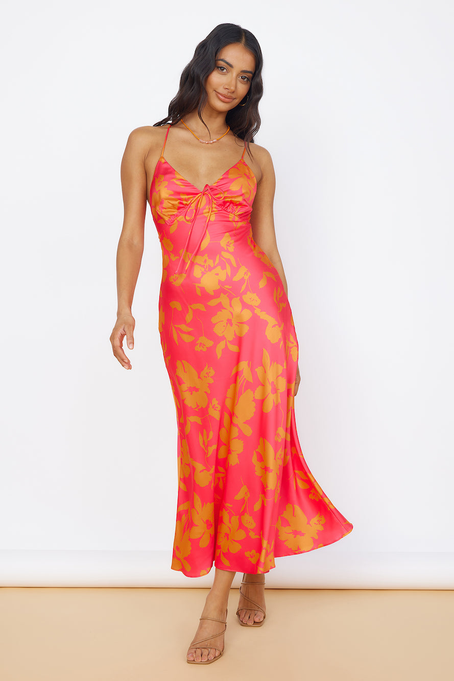 Colorful Memories Satin Maxi Dress Red