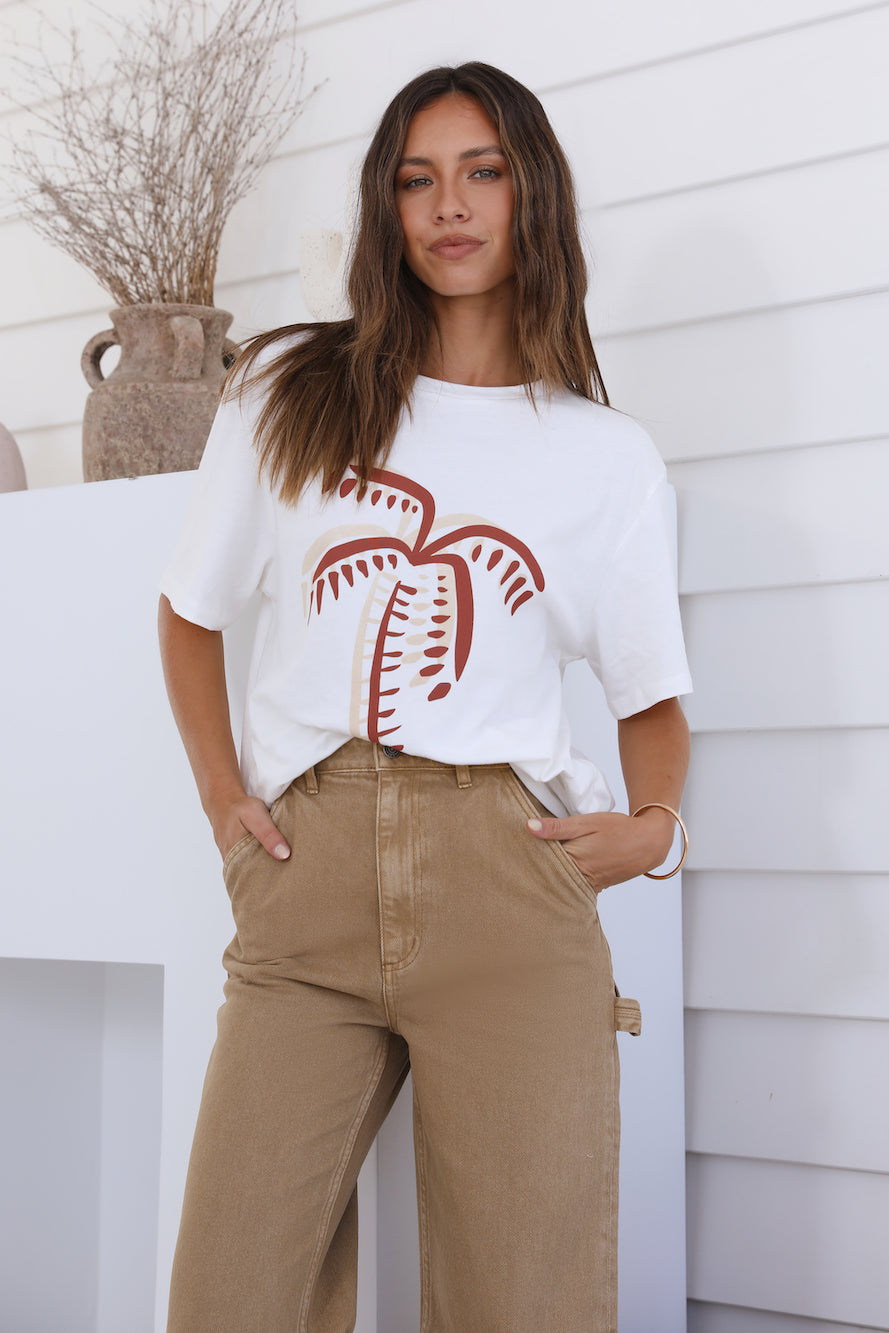 CHARLIE HOLIDAY Palm Tree Boyfriend Tee White