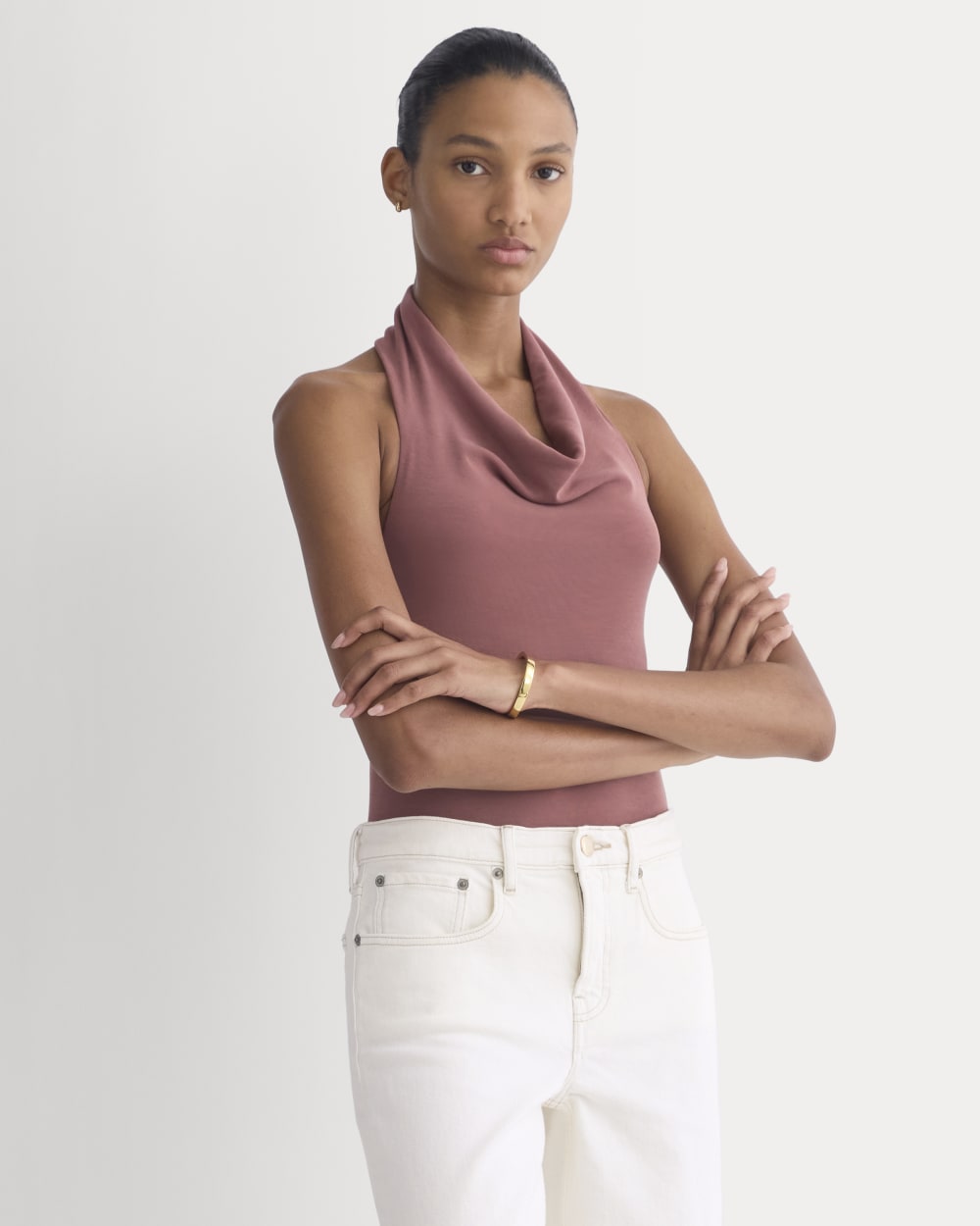 Halter Cowlneck Top In Butterknit | Washed Henna