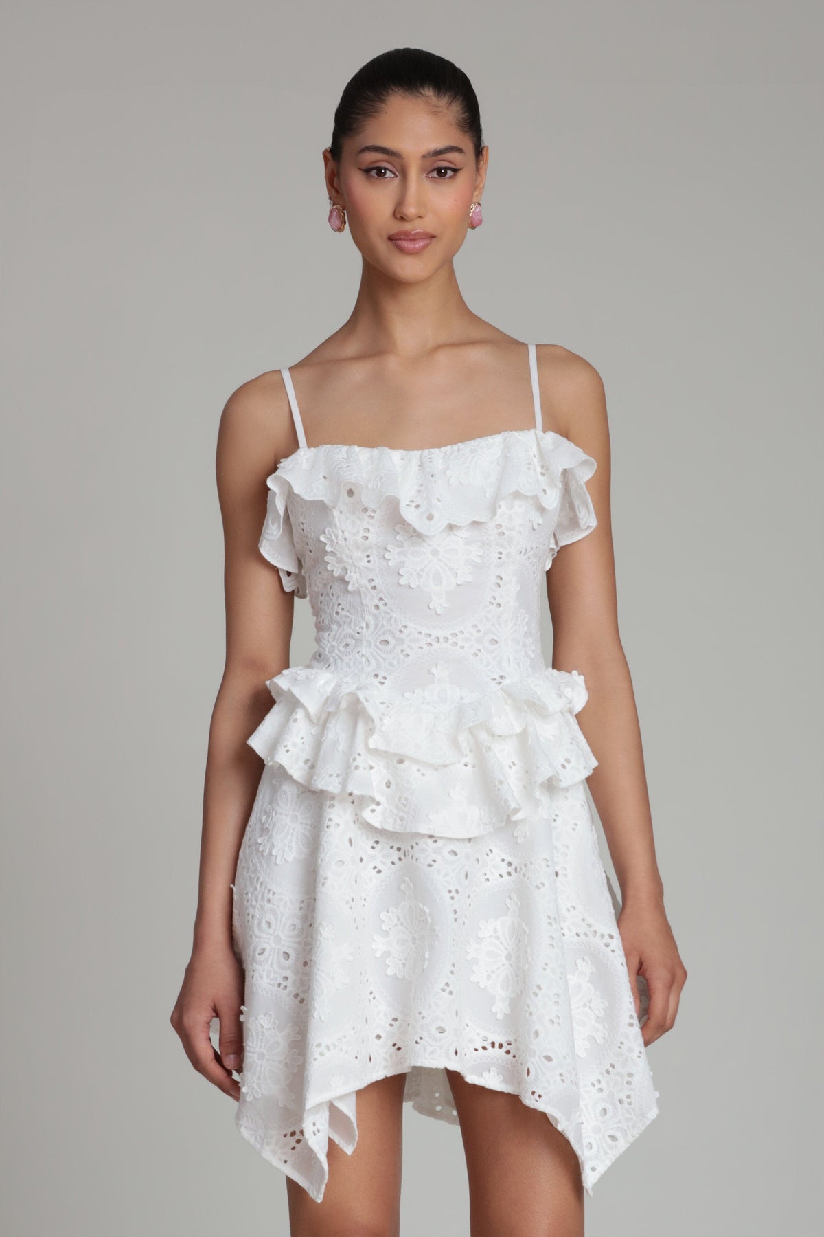 Broderie Anglaise Cotton Ruffle Mini Dress