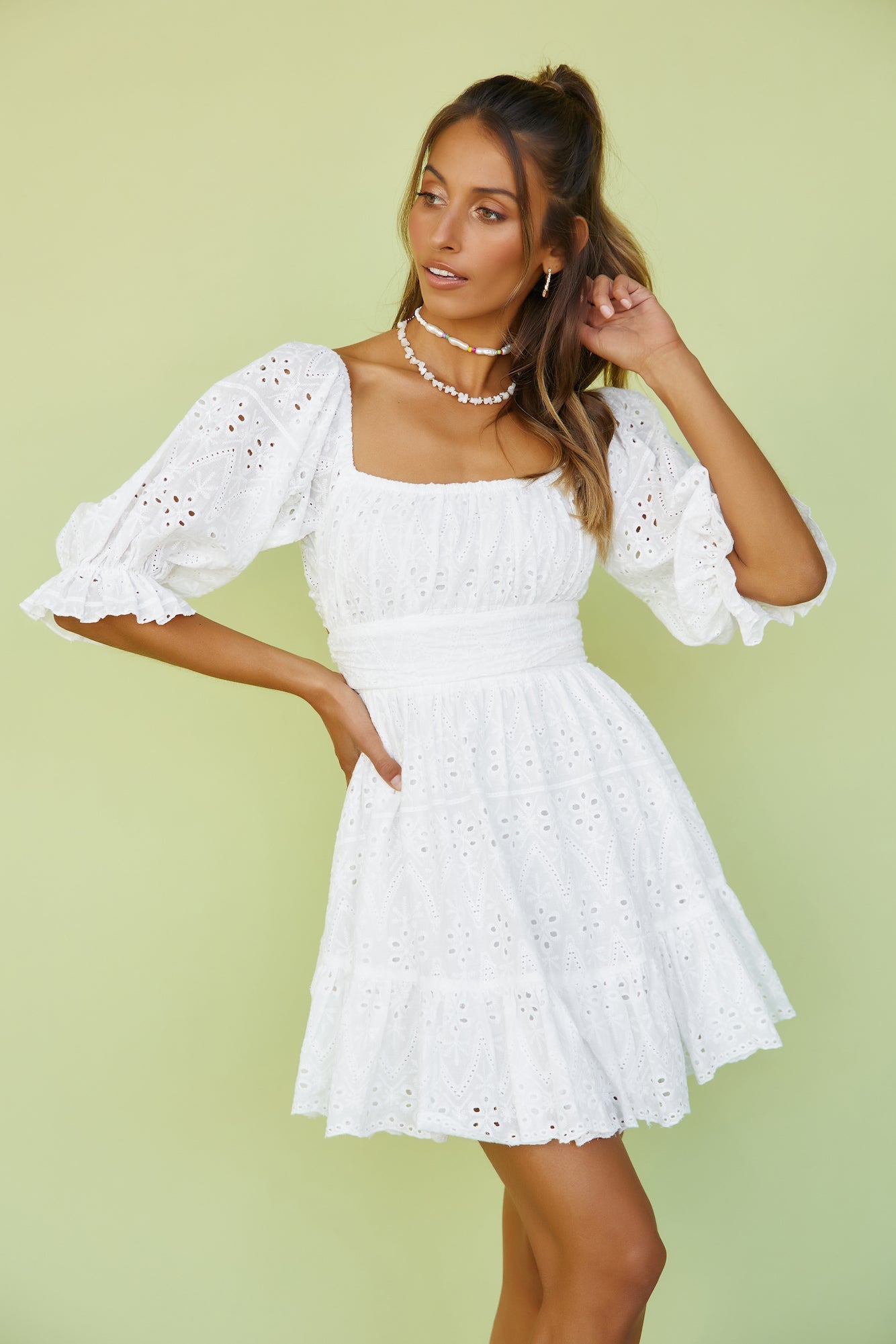 Circling Round Dress White