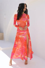 RUNAWAY THE LABEL Olivia Maxi Dress Orange Floral