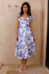 Moon Orchids Midi Dress Blue