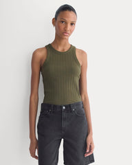 Racerback Tank In Pointelle | Olive Night