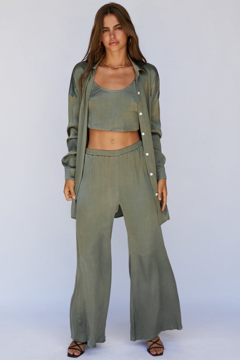 SNDYS Marta Satin Pant Khaki