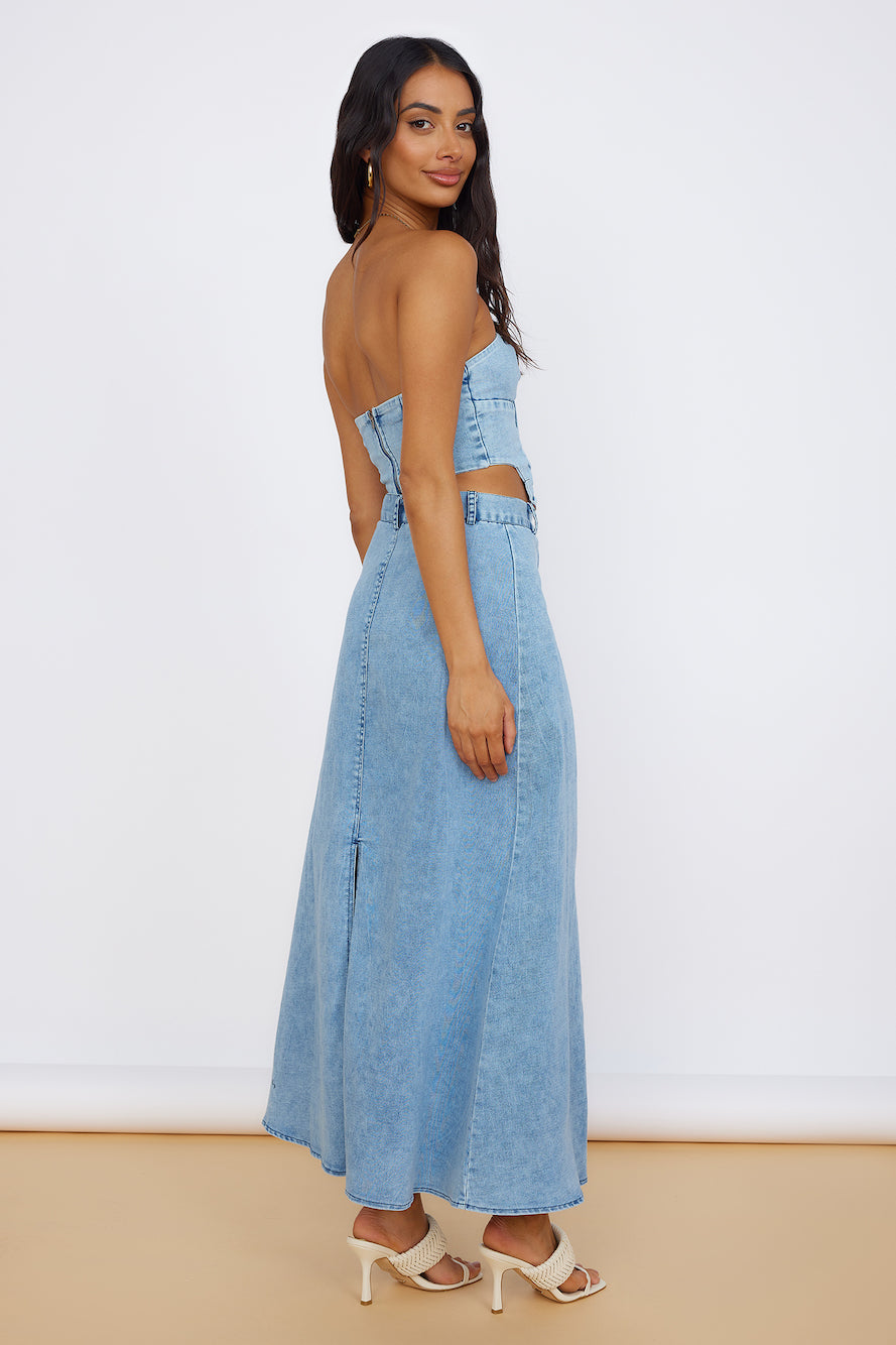 Starlit Symphony Maxi Skirt Denim