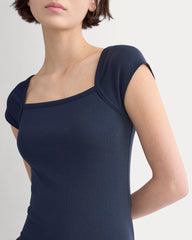 Retrosoft Cotton Square-Neck Tee | Navy