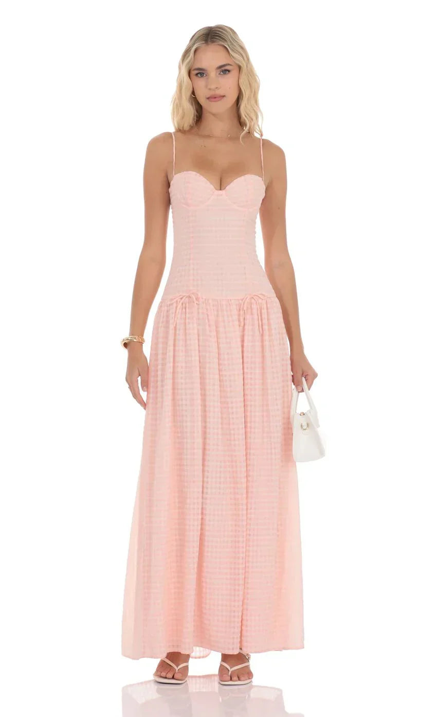 Plaid Drop Waist Maxi Dress in Pink