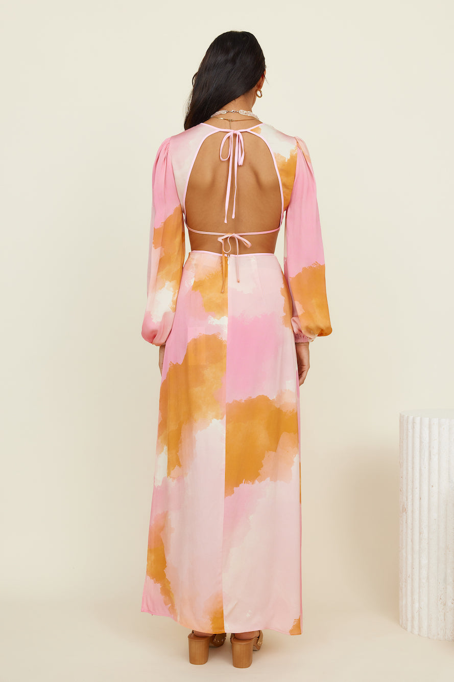 THE WOLF GANG Orella Cut Out Maxi Dress Watercolour