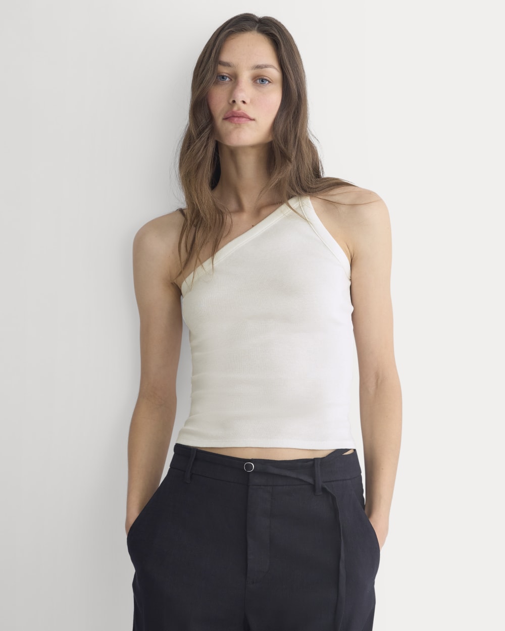 Retrosoft Cotton One-Shoulder Tank | Bone