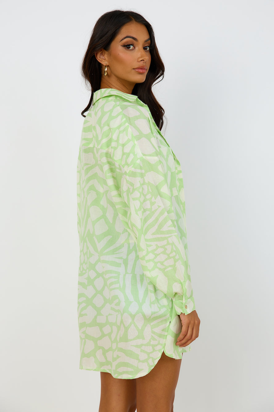 GIRL AND THE SUN Francia Shirt Dress Lime Green