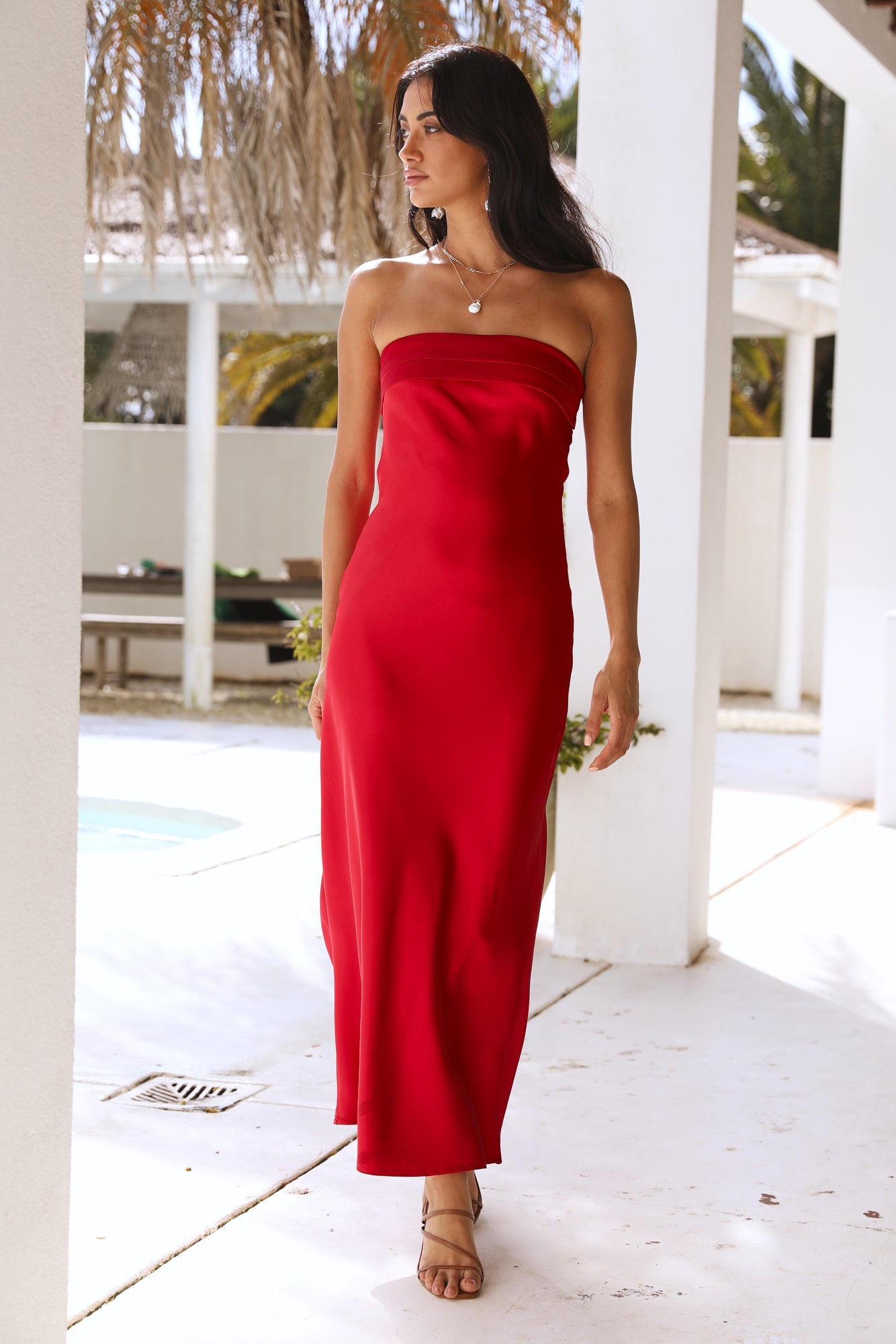 Gleam In Gold Maxi Dress Red