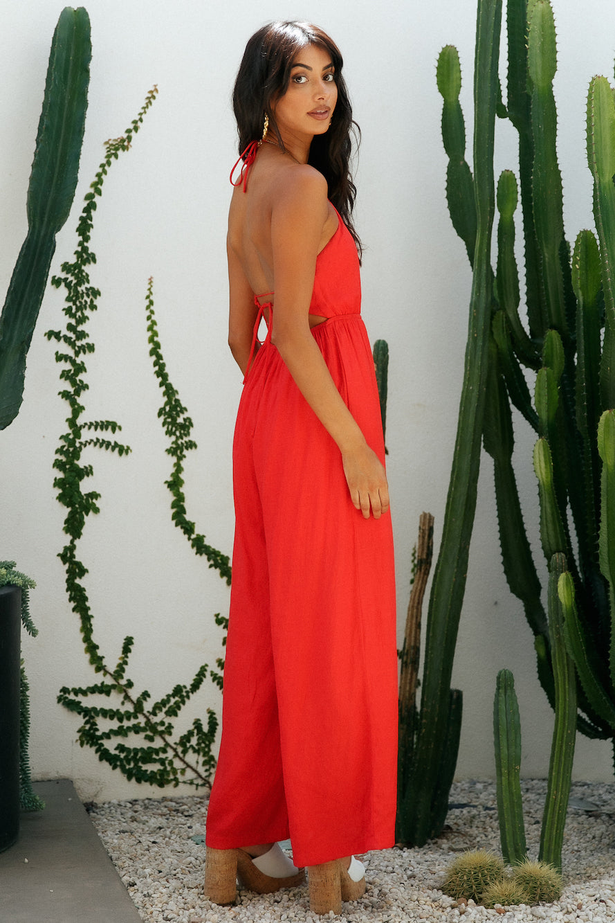 Twists And Turns Jumpsuit Red