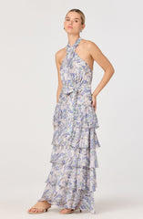 Adamaris Floral Halter Tiered Ruffle Maxi Dress