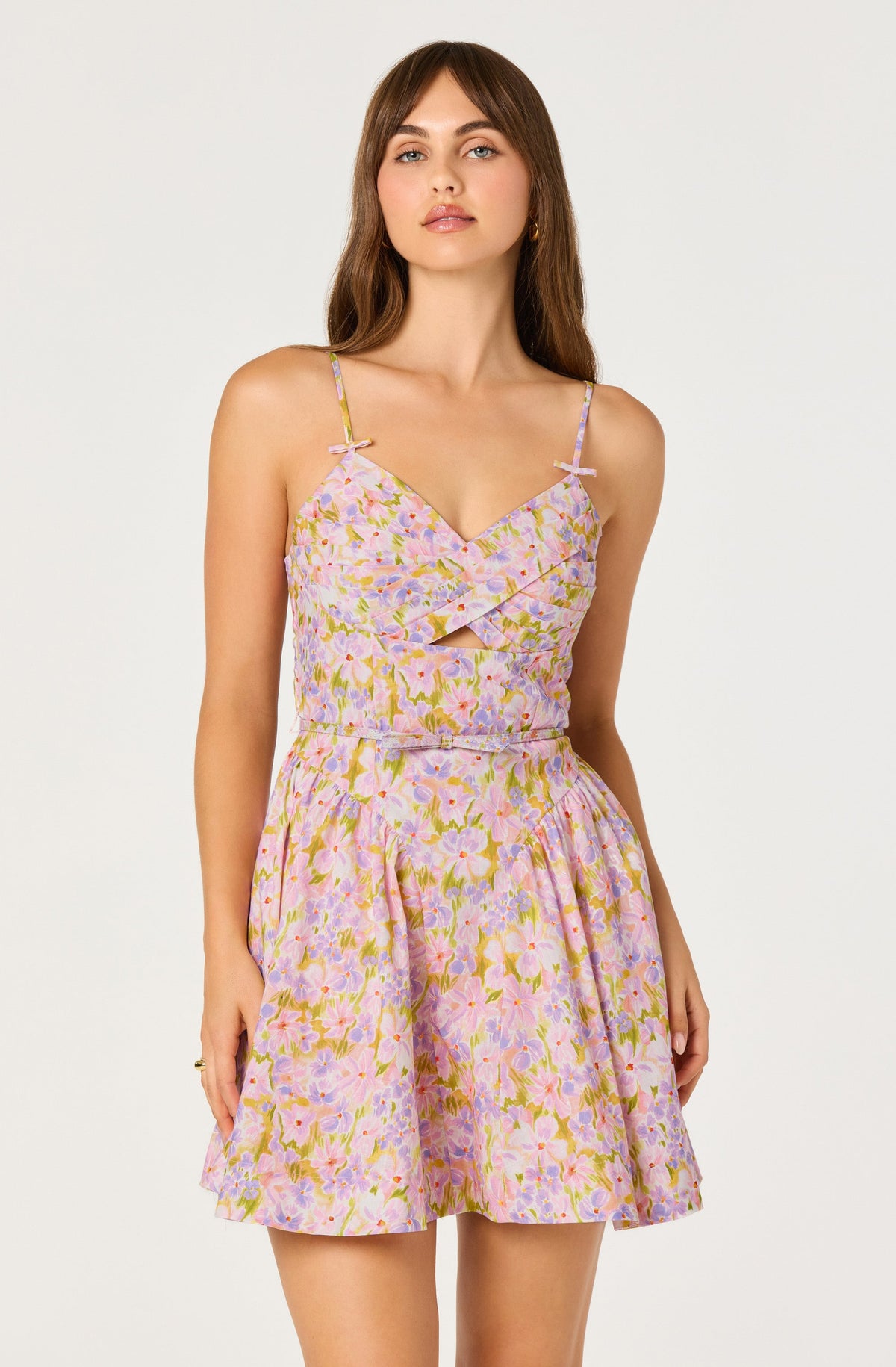 Isha Floral Sweetheart Mini Dress With Belt