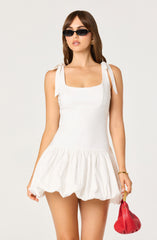 Kaci Bow Shoulder Mixed Media Bubble Mini Dress