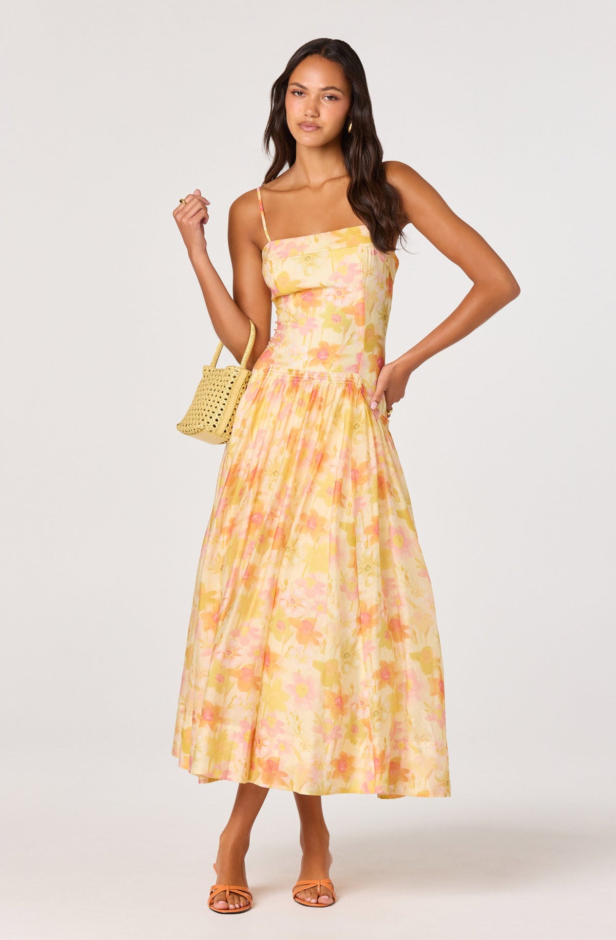 Ovina Floral Smocked Drop-Waist Maxi Dress