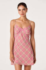Kirsten Plaid Lace Trim Mini Dress