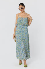 Makennah Plissé Floral Maxi Dress