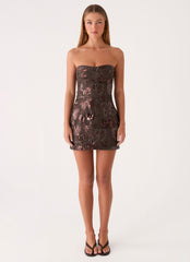 Akima Bustier Sequin Mini Dress - Chocolate