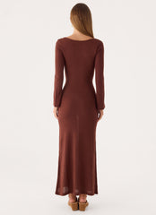 Amarise Knit Tie Front Maxi Dress - Chocolate
