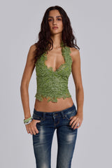 Roswen Lace Corset Top in Green
