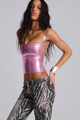 Idol Metallic Bandage Corset Top in Pink