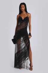 Norelle Flocked Backless Maxi Dress