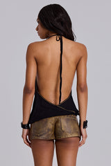 Tatiana Backless Studded Top in Black