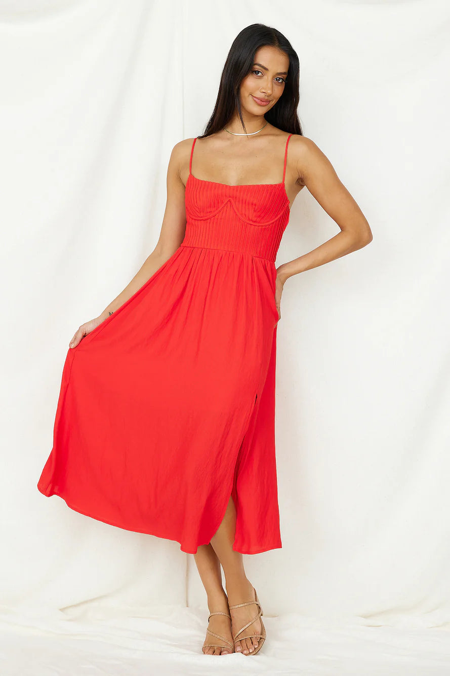 Coastal Dreaming Midi Dress Red